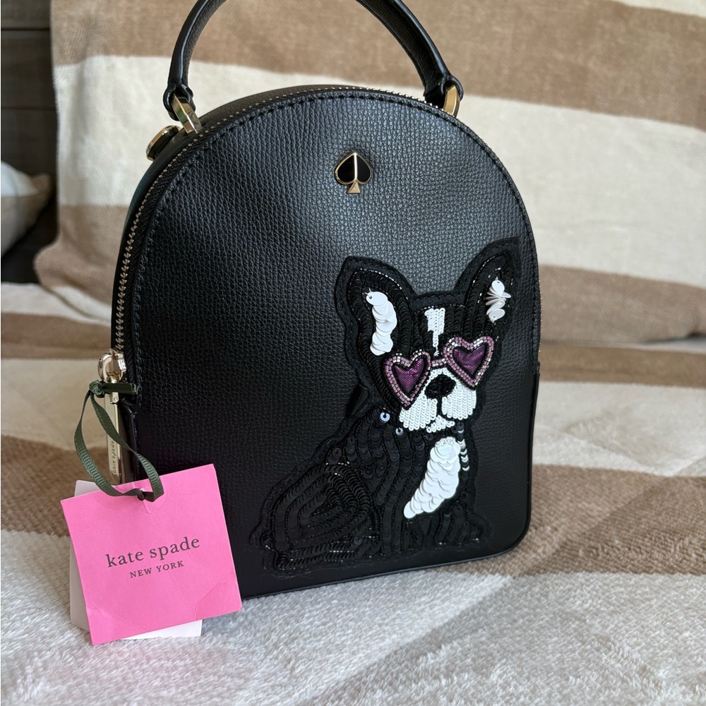 Kate Spade Black Textured Bag with Dog Design